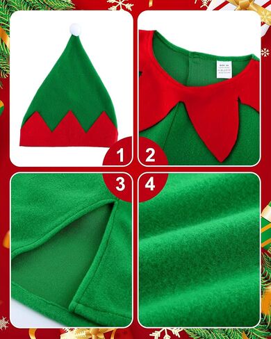 Mepase 4 Pcs Plus Size 2X Christmas Elf Costume for Men Christmas Elf Outfit Santa Helper Costume with Hat Belt Cosplay Suit for Xmas Adult Fancy Dress Party in Saudi Arabia