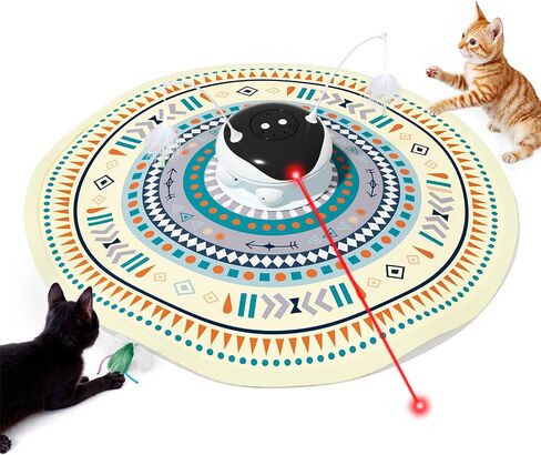 Gardner Pet Cat Laser Toys, Chargeable 5 in1 Hide and Seek Automatic Interactive Cat Toy, Moving Ambush Feather, Track Balls, Indoor Exercise for All Breeds, 24 inch Cover, Chirping in Kuwait