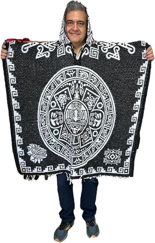 EMISA HOODED ADULT AZTECA PONCHO, CALENDARIO AZTECA, GABAN, MADE IN MEXICO in Saudi Arabia