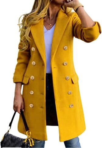 Mywinway Wool Coats for Women Fall Winter Double Breasted Peacoat Long Jackets Midi Trendy Work Office Trench Coat in Saudi Arabia