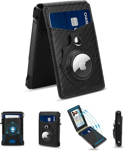 Airtag Wallet for Men, Mens Smart Wallet for Air Tag RFID Blocking, Minimalist Bifold Pop Up Aluminum Credit Card Case Holder 9-13 Cards with ID Window & Stretchable Cash Slot, No Airtag Included in Saudi Arabia