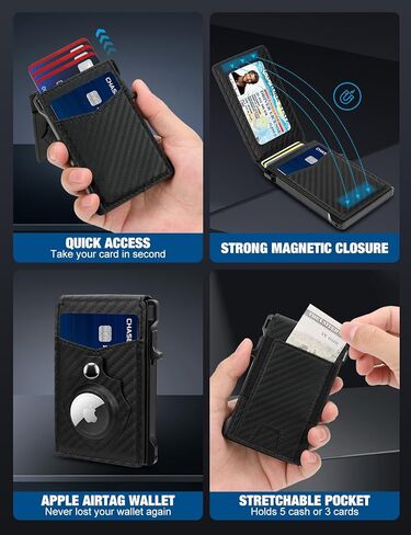 Airtag Wallet for Men, Mens Smart Wallet for Air Tag RFID Blocking, Minimalist Bifold Pop Up Aluminum Credit Card Case Holder 9-13 Cards with ID Window & Stretchable Cash Slot, No Airtag Included in Saudi Arabia