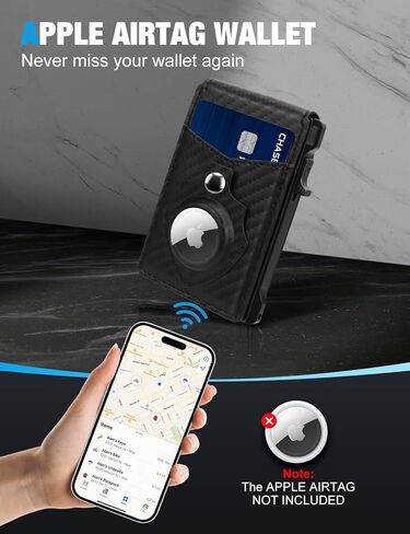 Airtag Wallet for Men, Mens Smart Wallet for Air Tag RFID Blocking, Minimalist Bifold Pop Up Aluminum Credit Card Case Holder 9-13 Cards with ID Window & Stretchable Cash Slot, No Airtag Included in Saudi Arabia