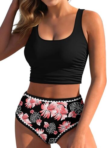 Pink Queen Bikini Set for Women 2026 High Waisted Floral Swimsuits 2 Piece Tummy Control Bathing Suits Summer Beachwear in Saudi Arabia