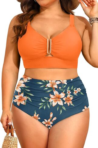 Yonique Women Plus Size High Waisted Bikini - Two Piece Swimsuit U-Wire Cutout Tummy Control Bathing Suit 2026 Swimwear in Saudi Arabia