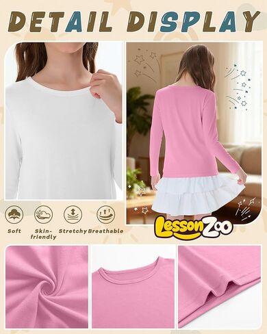 4 Pack Girl's Long Sleeve Shirts Soft Crew Neck Long Sleeve Tops Loose Fit Casual Basic Tees for 3-16 Years in Saudi Arabia