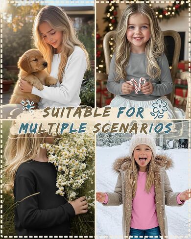 4 Pack Girl's Long Sleeve Shirts Soft Crew Neck Long Sleeve Tops Loose Fit Casual Basic Tees for 3-16 Years in Saudi Arabia