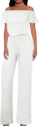 Hybrid & Company Women's Lightweight Off Shoulder Jumpsuit – Stretchy Wide Leg Romper – Casual to Formal One Piece Outfit in Kuwait