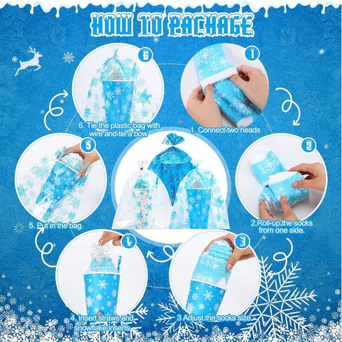 24 Set Christmas Gift: 16oz Snowflake Paper Cups & Fuzzy Socks, Bulk Winter Cupcake Gifts with Snowflake Theme Paper Straws, Bags & Toppers for Christmas, New Year Celebrations in Kuwait