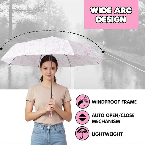 Hello Kitty Expression Umbrella, Compact Auto Open and Close, Durable Frame, Matching Sleeve, White Pink in Saudi Arabia