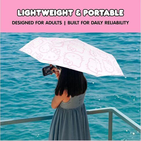 Hello Kitty Expression Umbrella, Compact Auto Open and Close, Durable Frame, Matching Sleeve, White Pink in Saudi Arabia