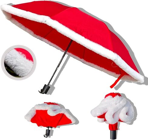 Christmas Decorative Umbrella Plush Red Umbrella Folding Umbrella Santa Claus Stage Prop Accessories ﻿ in Saudi Arabia