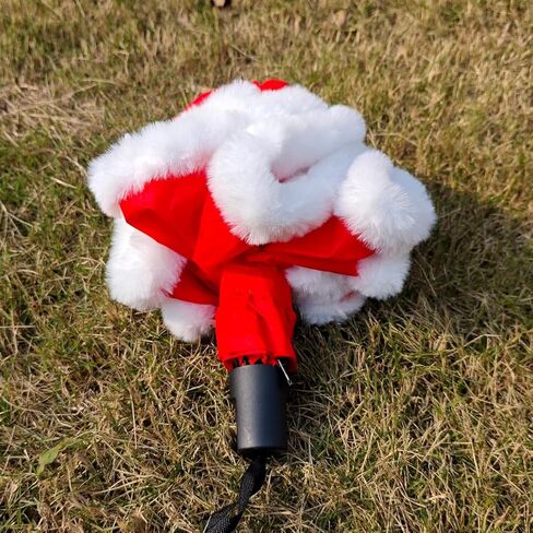Christmas Decorative Umbrella Plush Red Umbrella Folding Umbrella Santa Claus Stage Prop Accessories ﻿ in Saudi Arabia