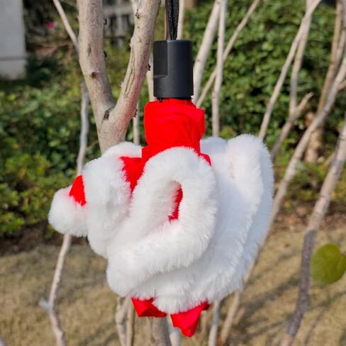 Christmas Decorative Umbrella Plush Red Umbrella Folding Umbrella Santa Claus Stage Prop Accessories ﻿ in Saudi Arabia