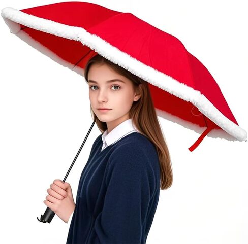 Christmas Decorative Umbrella Plush Red Umbrella Folding Umbrella Santa Claus Stage Prop Accessories ﻿ in Saudi Arabia