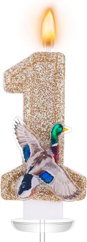 Mallard Duck Birthday Candle Number 1 Sparkly Glitter Cake Topper Gold Numeral Candle Hunting Season Green Duck Party Decoration for Baby Shower Birthday Party Celebration Supplies Keepsake in Kuwait