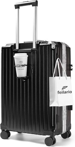 feilario 2 Piece Set Luggage 20in/24in Aluminium Frame PC ABS Zipperless Luggage Hardshell TSA Lock Spinner Wheels Carry on Suitcase with Cup Holder & Hook in Kuwait