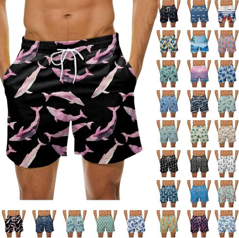 Mens Swim Trunks No Liner Drawsting Stretch 7 Inch Beach Shorts Funny Bathing Suit Swimwear Board Shorts with Pockets in Saudi Arabia