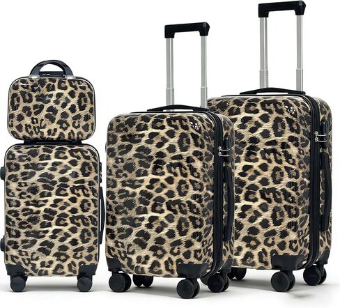Luggage PC hard shell suitcase Double Rotating Wheel Expandable Suitcase 4 piece set(14in20in24in28in) Leopard Print Luggage in Saudi Arabia