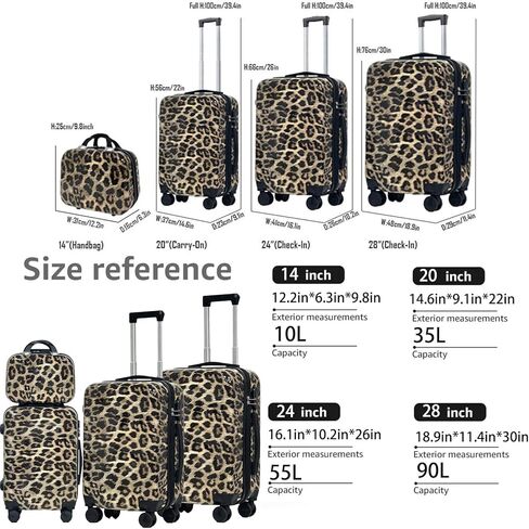 Luggage PC hard shell suitcase Double Rotating Wheel Expandable Suitcase 4 piece set(14in20in24in28in) Leopard Print Luggage in Saudi Arabia