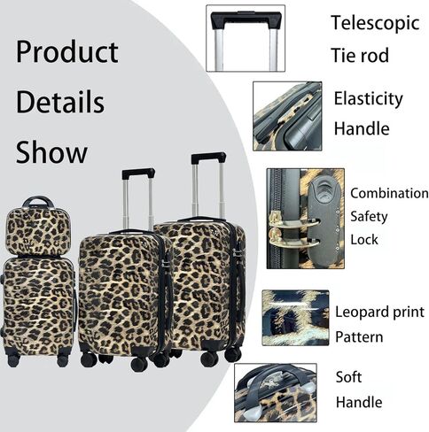 Luggage PC hard shell suitcase Double Rotating Wheel Expandable Suitcase 4 piece set(14in20in24in28in) Leopard Print Luggage in Saudi Arabia