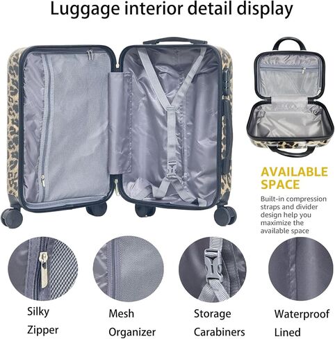 Luggage PC hard shell suitcase Double Rotating Wheel Expandable Suitcase 4 piece set(14in20in24in28in) Leopard Print Luggage in Saudi Arabia