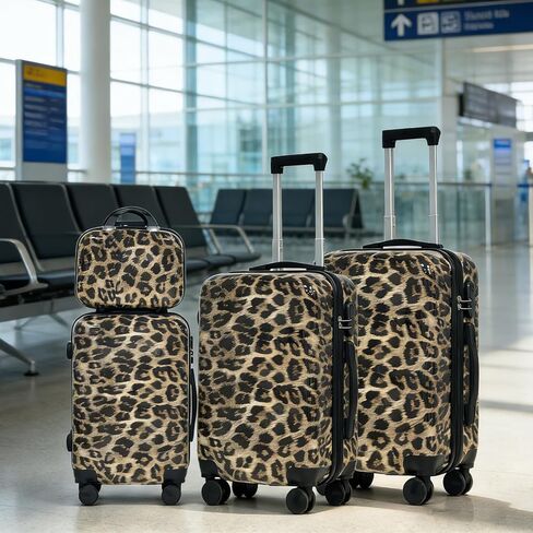 Luggage PC hard shell suitcase Double Rotating Wheel Expandable Suitcase 4 piece set(14in20in24in28in) Leopard Print Luggage in Saudi Arabia