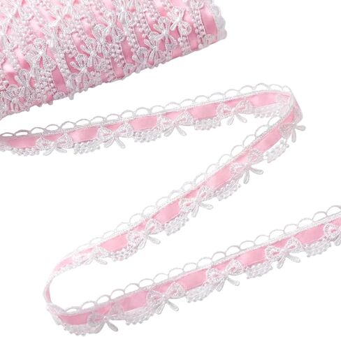 10 Yards White Bow Lace Trim Pink Lace Ribbon Ideal for DIY Crafts Wrapping Ruffle Sewing Supplies Craft for Costume Hat Photo Frame Decoration in Kuwait
