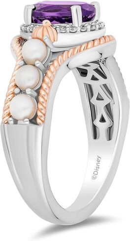 Jewelili Enchanted Disney Fine Jewelry 14K Rose Gold Over Sterling Silver with 1/20 CTTW Diamonds and Amethyst and Fresh Water Pearl Little Mermaid 35th Anniversary Ariel Ring Size 7 in Saudi Arabia