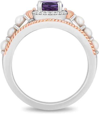 Jewelili Enchanted Disney Fine Jewelry 14K Rose Gold Over Sterling Silver with 1/20 CTTW Diamonds and Amethyst and Fresh Water Pearl Little Mermaid 35th Anniversary Ariel Ring Size 7 in Saudi Arabia