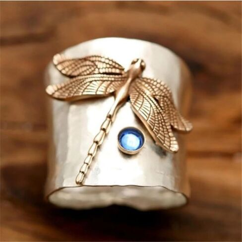 White Gold Plated Cubic Zirconia Vintage Dragonfly Design Wide Statement Ring Personalized Accessory Ideal for Women's Daily Casual Wear Party Holiday Anniversary Love Jewelry Gift in Saudi Arabia