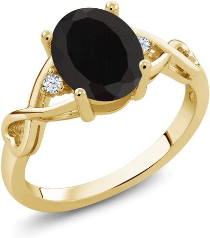 Gem Stone King 3-Stone Gemstone Birthstone Ring for Women | 18K Yellow Gold Plated Silver | Oval 9X7MM | Three Stone Wedding Engagement Anniversary Promise Ring For Women in Saudi Arabia