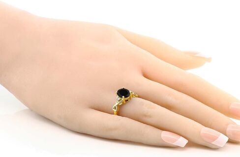 Gem Stone King 3-Stone Gemstone Birthstone Ring for Women | 18K Yellow Gold Plated Silver | Oval 9X7MM | Three Stone Wedding Engagement Anniversary Promise Ring For Women in Saudi Arabia