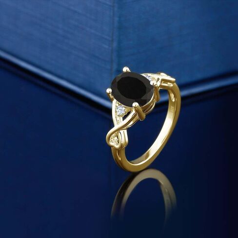 Gem Stone King 3-Stone Gemstone Birthstone Ring for Women | 18K Yellow Gold Plated Silver | Oval 9X7MM | Three Stone Wedding Engagement Anniversary Promise Ring For Women in Saudi Arabia