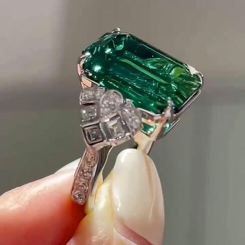 Geometric Green Cubic Zirconia Women's Rings for Anniversary Party Luxury Temperament Jewelry in Saudi Arabia
