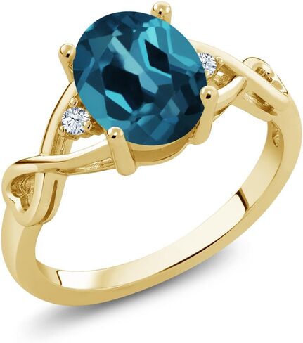 Gem Stone King 3-Stone Gemstone Birthstone Ring for Women | 18K Yellow Gold Plated Silver | Oval 9X7MM | Three Stone Wedding Engagement Anniversary Promise Ring For Women in Saudi Arabia