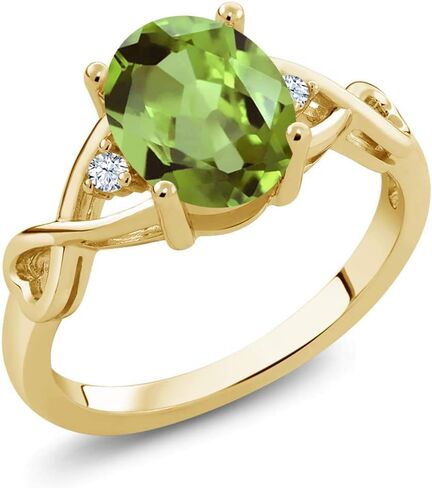 Gem Stone King 3-Stone Gemstone Birthstone Ring for Women | 18K Yellow Gold Plated Silver | Oval 9X7MM | Three Stone Wedding Engagement Anniversary Promise Ring For Women in Saudi Arabia