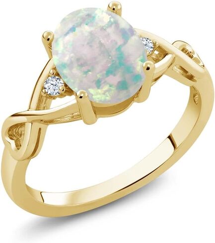 Gem Stone King 3-Stone Gemstone Birthstone Ring for Women | 18K Yellow Gold Plated Silver | Oval 9X7MM | Three Stone Wedding Engagement Anniversary Promise Ring For Women in Saudi Arabia