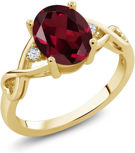 Gem Stone King 3-Stone Gemstone Birthstone Ring for Women | 18K Yellow Gold Plated Silver | Oval 9X7MM | Three Stone Wedding Engagement Anniversary Promise Ring For Women in Saudi Arabia