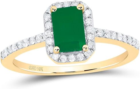 Jewels By Lux 10kt Yellow Gold 1/4 Cttw Diamond 6.70 X 4.50 Mm-em Emerald Synthetic Wedding Engagement Anniversary Ring, Women Size: 5-9 in Saudi Arabia