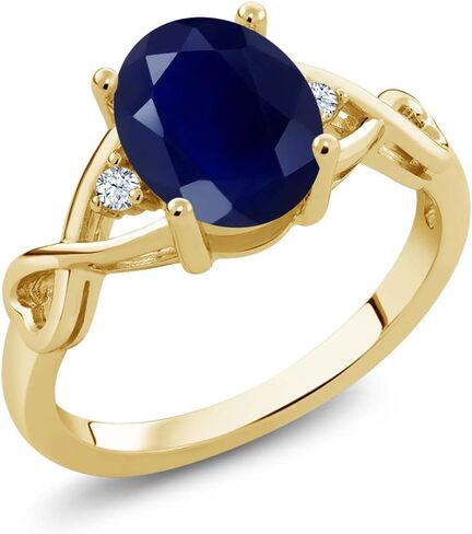 Gem Stone King 3-Stone Gemstone Birthstone Ring for Women | 18K Yellow Gold Plated Silver | Oval 9X7MM | Three Stone Wedding Engagement Anniversary Promise Ring For Women in Saudi Arabia