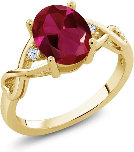 Gem Stone King 3-Stone Gemstone Birthstone Ring for Women | 18K Yellow Gold Plated Silver | Oval 9X7MM | Three Stone Wedding Engagement Anniversary Promise Ring For Women in Saudi Arabia