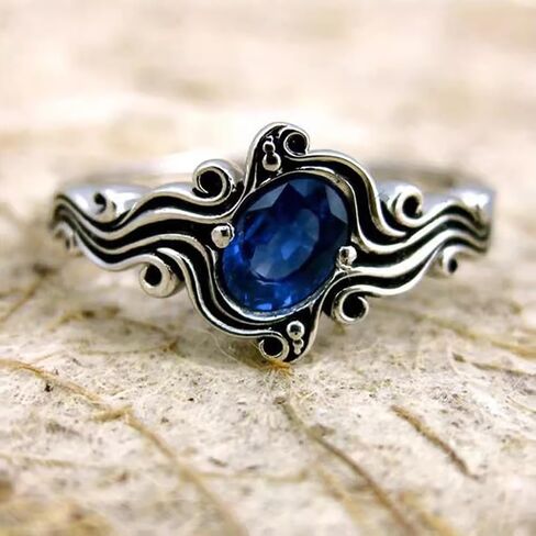 Vintage Delicate Oval Blue Cubic Zirconia Ring Lady Graceful Jewelry for Anniversary in Saudi Arabia
