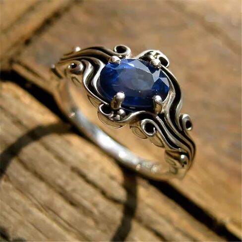 Vintage Delicate Oval Blue Cubic Zirconia Ring Lady Graceful Jewelry for Anniversary in Saudi Arabia
