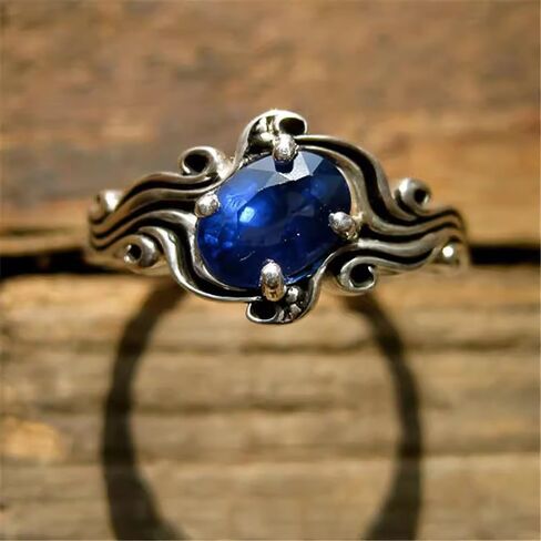 Vintage Delicate Oval Blue Cubic Zirconia Ring Lady Graceful Jewelry for Anniversary in Saudi Arabia