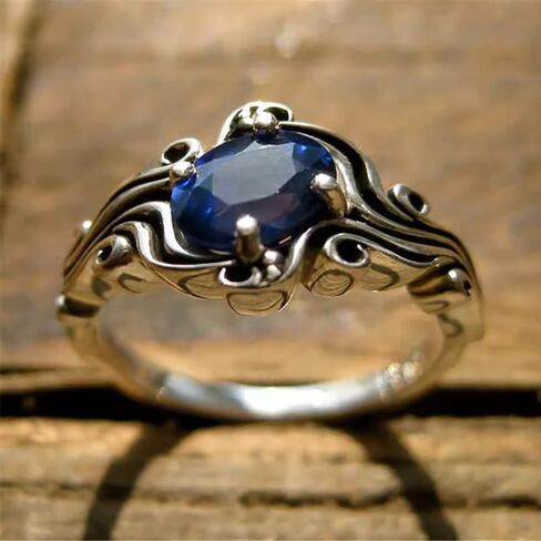 Vintage Delicate Oval Blue Cubic Zirconia Ring Lady Graceful Jewelry for Anniversary in Saudi Arabia
