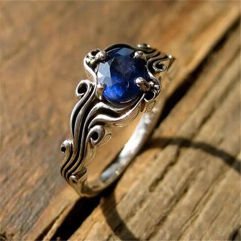 Vintage Delicate Oval Blue Cubic Zirconia Ring Lady Graceful Jewelry for Anniversary in Saudi Arabia