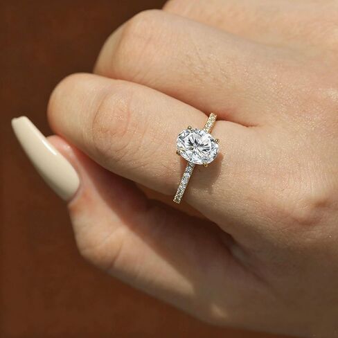 Dulin 1ct/2ct/3ct البيضاوي قطع زركون خاتم الخطوبة للنساء 14K مطلية بالذهب 925 الفضة الاسترليني وعد خاتم الزواج هدية لها in Kuwait