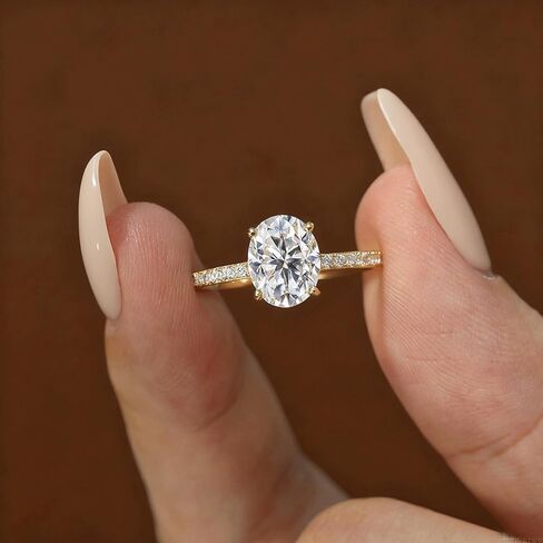 Dulin 1ct/2ct/3ct البيضاوي قطع زركون خاتم الخطوبة للنساء 14K مطلية بالذهب 925 الفضة الاسترليني وعد خاتم الزواج هدية لها in Kuwait