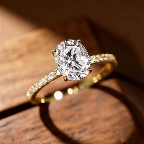 Dulin 1ct/2ct/3ct البيضاوي قطع زركون خاتم الخطوبة للنساء 14K مطلية بالذهب 925 الفضة الاسترليني وعد خاتم الزواج هدية لها in Kuwait